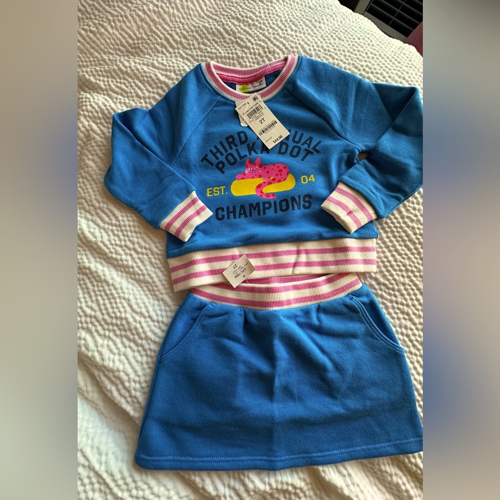 NWT Epic Threads Girls 2T Sweatshirt & Skirt Set Blue Cat Graphic Outfit 🐱✨